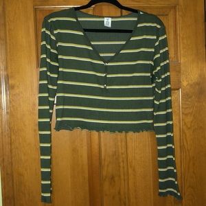 slightly cropped striped v-neck top